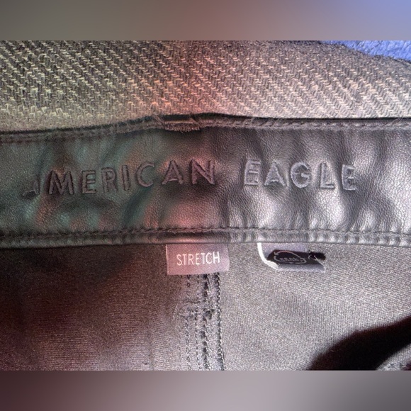 AEO 6 Short Faux Leather trim Black Denim Super High Rise Ankle Straight Jean - Picture 5 of 7